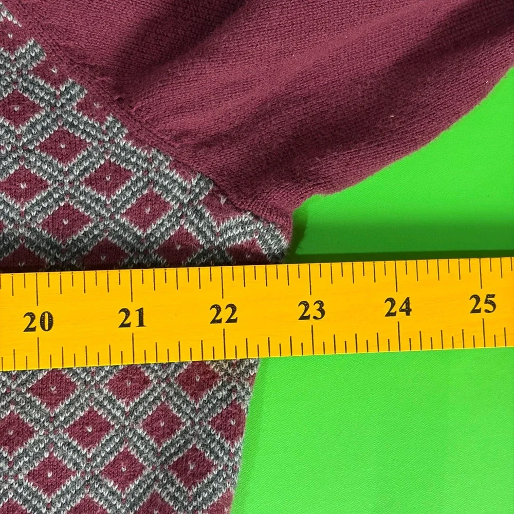 Tasso Elba 1/4 Zip Cotton Sweater Mens L Burgundy Geometric AOP Elbow Patches